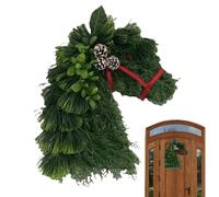 Horse Head Wreath - Rustic Farmhouse Equestrian Door Decor， 40×30cm Handmade Horse Head Christmas Wreath with Red Bow, for Front Door, Barn,Porch Holiday Home Decoration (1pc)
