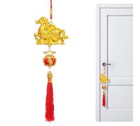 Horse Ornament - 3D Golden Good Luck Pendant for Wealth | Spring Festival Decoration with Tassel, Wall Window Door Hanging Charm for Home Tree Party Blessing Celebration Use