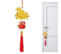 Horse Ornament, 3D Good Luck Golden Horse Pendant, Wealth and Prosperity Decoration with Tassel for Wall Doors Home, Tree Party Hanging, Blessing Gift for Luck
