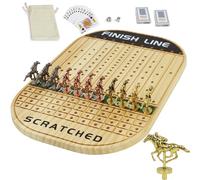 Horse Race Board Game Racing Game Thickened Solid Wood with 11 Luxurious Durable Classic Metal Horses with 4 Dice and 2 Boxes of Cards Horse Racing Game Wooden (Log)