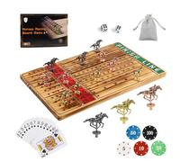 Horse Racing Board Game Solid Wood Horse Race Card and Dice Board Game Luxury Edition Set with 11 Metal Horses,100 Poker Chips,2 Dices and 2 Boxes of Cards (Mild Flame)