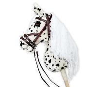 HORSE & toys Hobby Horse Grand format A3 (cheval sur un bâton) Blanc pour enfants, avec harnais, 100% fait main, matériaux de haute qualité, taille 26 cm × 33 cm