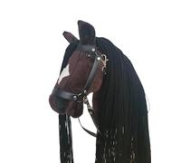 HORSE & toys Ikar Cheval de bataille Grand ensemble (cheval sur un bâton) + bride noire + rênes + pomme (bronze)