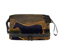 Horse Under The Glory Trousse de toilette double couche pour femmes et filles, trousse de toilette de voyage, trousse de maquillage pratique avec compartiment à brosse, multicolore, 27x15x14