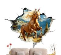 Horse Wall Stickers 3D Cartoon Hole Design Animal Decals For Kids Room, Removable Self-Adhesive Horse Wall Art For Nursery & Bedroom, Creative Animal Picture Decor For Home & House