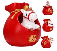 Horse Year Lucky Money Decorative Jar,Feng Shui Lucky Horse Savings Jar,Resin Craft Money Box,Horses Statue New Year Festival Gift,Home Desk Decor & Car Ornament (Red-2)