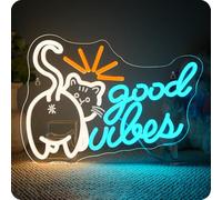 Horseneon Chatons Good Vibes Néon Enseigne, Cat Good Vibes Neon Lettrage,Chatons Néon Enseigne pour Décoration Murale,Enseignes Lumineuses pour Salon,Salle de Jeux,Bureau,Café