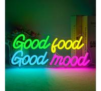 Horseneon Good Food Good Mood Neon Light Sign Lettre Néon Connexion USB Néon Signes pour Mur Coloré Néon Art Décoration Murale pour Chambre Brunch Cuisine