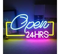 Horseneon Open 24HRS Panneau néon ouvert à LED 24 heures pour mur, lumière néon multicolore pour hôtel club café bar bureau centre commercial salle de jeux restaurant boutique décoration