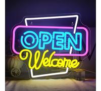 Horseneon Open Welcome Neon Sign Open Led Sign Enseignes Au Néon Ouvertes Colorées Lettre Ouverte Enseigne Au Néon USB Dimmable Neon Sign Open LED Sign Pour Entreprise Magasin Fenêtre Fête Café