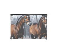 Horses in The Snow Trousse à maquillage réutilisable en papier imperméable et légère pour voyage, école et usage quotidien Motif imprimé intégral pour femmes, étudiants, éco-conscients, Noir , Taille