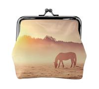 Horses On Pasture at Sundown Portefeuille léger et minimaliste avec pochette compacte pour pièces de monnaie pour les visites de salle de sport et les courses, Noir , Taille unique, Pochette à monnaie