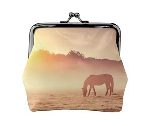 Horses On Pasture at Sundown Portefeuille léger et minimaliste avec pochette compacte pour pièces de monnaie pour les visites de salle de sport et les courses, Noir , Taille unique, Pochette à monnaie