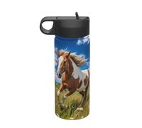 Horses on the Prairie Bouteille d'eau isotherme en acier inoxydable avec paille (532 ml) - Convient pour le camping, le fitness, la randonnée en plein air