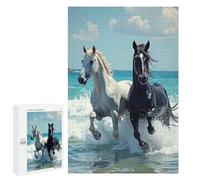 Horses Running in The Ocean - Puzzle À Exposer, 1000 PCS, Cadeau pour Les Soirées D’Hiver, avec Une Image Décorative Une Fois Terminé