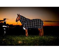 Horseware Ireland Rhino Plus Reflectech Veste de pluie à couches variées (250 g moyenne), bleu marine réfléchissant (avec carreaux indigo), taille : 66