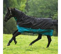 Horseware Mio 1 Piece Med 200g Turnout Couverture imperméable noir/turquoise avec couvre-cou fixe, Taille:5'9