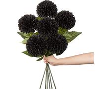 Hortensia artificiel de 10 cm avec tige de 63 cm de long, 6 fleurs artificielles noires, fleurs en plastique pour décoration de mariage, décoration de maison, bureau, jardin, fête, arrangement floral