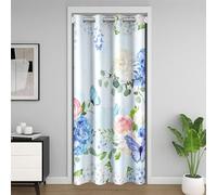 Hortensia Chambre Rideau de Séparation Rideau de Porte 86x203,Bleu Blanc Fleurs Occultant Rideau,Ombre Papillon Rideau de Porte pour L'Intimité de Porte,Esthétique Jardin Chambre Rideau de Séparation