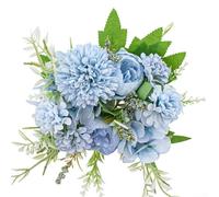 Hortensias artificiels pour la maison et les centres de table de mariage - Décoration réaliste en soie (bleu)