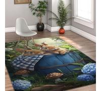 Hortensias de Printemps lavables 180x270cm Tapis d’entrée Lapins de Pâques Mignons Paillassons de Fleurs Sauvages Lapins rustiques Rugs antidérapant à Poils Bas Tapis de Chambre d’entrée