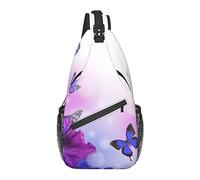 Hortensias Papillons à Fleurs Blanches Violettes Iris Sac bandoulière, Sac à bandoulière décontracté pour Homme et Femme