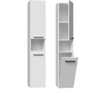 HORTI - Meuble salle de bain avec panier à linge - 31x30x174 cm - Colonne rangement SDB - Blanc Blanc