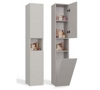 HORTI - Meuble salle de bain avec panier à linge - 31x30x174 cm - Colonne rangement SDB - Beige