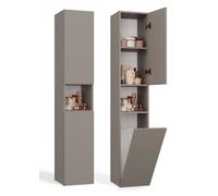 HORTI - Meuble salle de bain avec panier à linge - 31x30x174 cm - Colonne rangement SDB - Gris