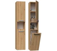 HORTI - Meuble salle de bain avec panier à linge - 31x30x174cm - Colonne rangement SDB