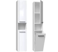 HORTI - Meuble salle de bain avec panier à linge - 31x30x174cm - Colonne rangement SDB