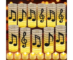 Hortsun Lot de 12 pièces maîtresses de table avec bougies LED - Décorations de fête sur le thème musical pour anniversaire, mariage, fête prénatale, concert