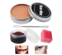 Horuili® Maquillage Halloween Effets Spéciaux, Scar Wax+Sang Artificiel pour la Peau+Double Raclette, Cire Maquillage Halloween, pour Cosplay et Fêtes Fausse Blessure de Zombie Vampire