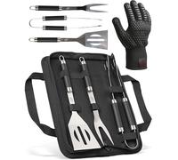 HORUS 23 Kit Barbecue Professionnel - 4 Ustensiles Barbecue - Pince, Spatule, Fourchette in Acciaio Inossidabile et Gant Ignifuge - Coffret Cadeau Homme