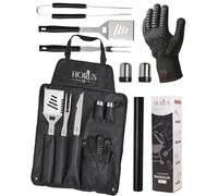 HORUS 23 - Kit Barbecue Professionnel en Acier INOX avec Tablier, Gant et Accessoires BBQ - Idée Cadeau Homme Barbecue