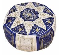 Horus Artesanía de Egipto Pouf Pouf fassi marocain Fait à la Main en Fès en Cuir véritable Oriental Ethnique Repose-Pieds Couleur: Bleu foncé ou Bleu Clair ou Turquoise Selon disponibilité