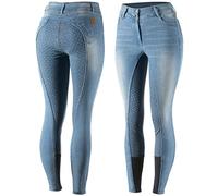 HORZE Femme, Pantalon d'équitation en Jean Kaia, Fond intégral Grip Silicone, Bleu, 42