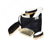 HORZE, Sac de pansage en Bois 6 pièces, Noir,