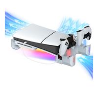Hosanwell Support Horizontal PS5 Slim/Pro avec Chargeur Double Contrôleur - Accessoire de Refroidissement avec Lumière RVB et Ventilateur à 3 Niveaux