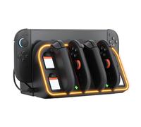 Hosanwell Support Murale 2-en-1 pour Nintendo Switch 2 avec Station de Charge pour 4 Manettes Joy-Cons, Contrôle d'Éclairage RGB et 4 Logements pour Cartouches