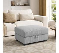Hoscullo Pouf avec espace de rangement, rectangulaire rembourré, gris, repose-pieds pour salon avec intérieur dissimulé, tabouret en velours côtelé avec couvercle pour salon, chambre à coucher, canapé