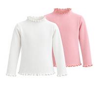 Hoseay Hauts Thermique Filles, 2 Pièces, Basique T-Shirts pour 3-11 Ans | Manches Longues, Doux Chaud, Col Moyen, Bordure Festonnée, Slim Fit Sous-vêtement, Élastique Pull pour Enfants, Casual École