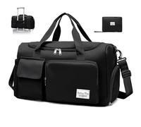 Hoseay Sac de Sport Femme Homme Sac de Voyage avec Compartiment Chaussure et Poche Humide Sac Weekend Grande Capacité Impermeable Sac de Fitness Pliable Leger Gym Duffel Bag, Noir