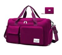 Hoseay Sac de Sport Femme Sac de Voyage avec Compartiment Chaussure et Poche Humide Sac Weekend Grande Capacité Impermeable Sac de Fitness Pliable Leger Gym Duffel Bag, Violet