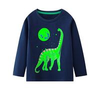Hoseay T-Shirts à Manches Longues pour Garçon Coton Col Rond T Shirts Lumineux Imprimé Dinosaure Tee Shirt Sport École Décontracté Chemise Tops Enfants Vetements pour 6-7 Ans, Bleu