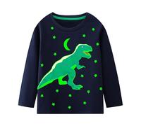 Hoseay T-Shirts à Manches Longues pour Garçon Coton Col Rond T Shirts Lumineux Imprimé Dinosaure Tee Shirt Sport École Chemise Tops Enfants Vetements pour 6-7 Ans, Bleu Marine