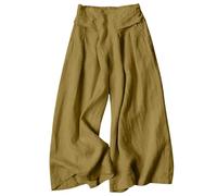 Hosen Damen Sommerhose Leicht Sommer Hose Women's Solid Summer and Linen High Waist Thin Casual Loose Wide Leg Pants Outdoor Hose Damen Bootcut (Yellow L)