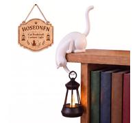 HOSEONFN Chat Lanterne Déco Étagère Crochet LED 3D Gris 1 Set | Veilleuse Suspendue Porte-clés Adaptée À Bibliothèque, Bord De Bureau, Porche Et Patio, Jolie Décoration Pour La Maison