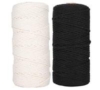 HOSEONFN Fil de dentelle tressé de 3mm, corde de coton naturel, pour l'accrochage et le nouage, 2 pièces simple brin, matériau d'artisanat durable et flexible