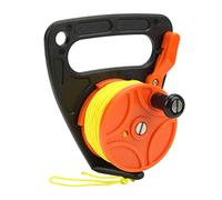 HOSEONFN Moulinet portable avec poignée de plongée avec bouchon de pouce pour la plongée avec tuba et sports nautiques sous-marins, fil jaune de 46 m (roue orange)